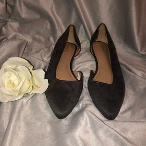 DARK GREY SUEDE POINTED TOE FLATS